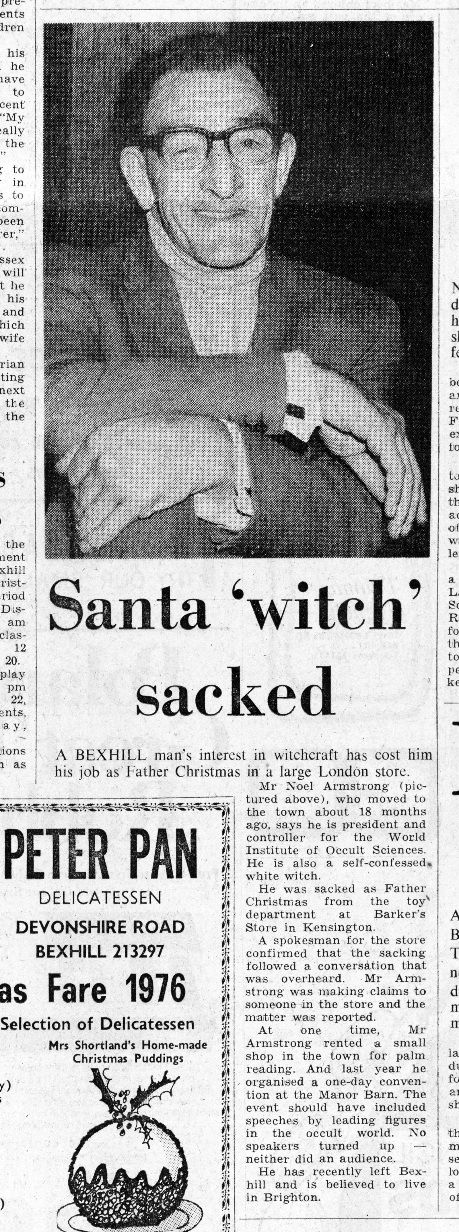 'Santa "witch" sacked', Bexhill Observer, 17 December 1976