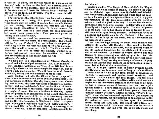 'Sussex Witchcraft' by Noel F. Armstrong, pages on Alex Sanders, 1976