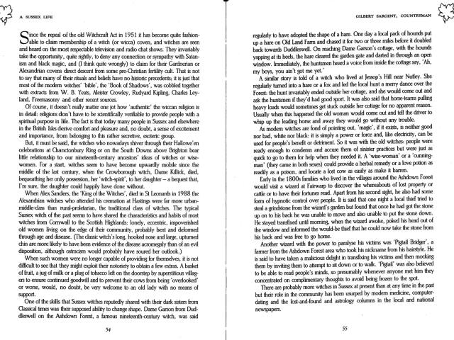 'A Sussex Life: The Memories of Gilbert Sargent', edited by Dave Arthur, pages on Sussex witches, 1989
