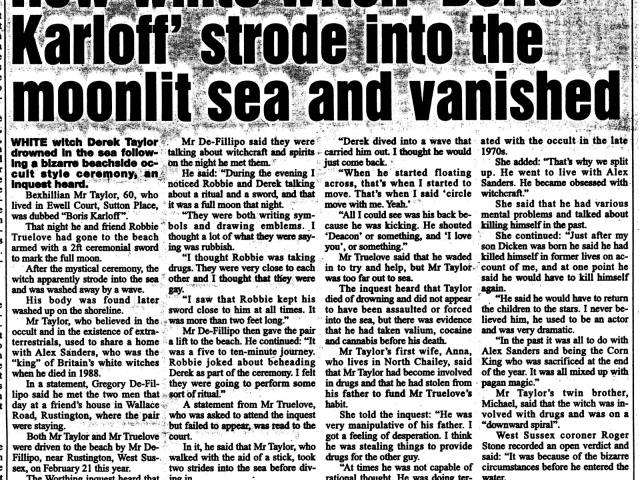 Report of the inquest into the death of Derek Taylor, Bexhill Observer, 1 December 2000