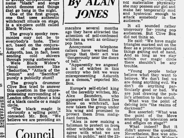 '"Black magic" casts a spell', Alan Jones, Lincolnshire Echo, 4 April 1970