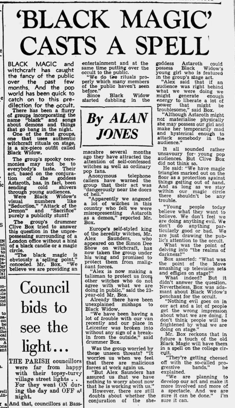 '"Black magic" casts a spell', Alan Jones, Lincolnshire Echo, 4 April 1970