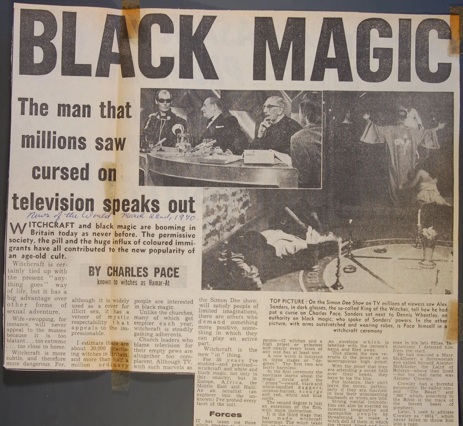 BLACK MAGIC, The Man That Millions Saw Cursed On Television Speaks Out - Newspaper article