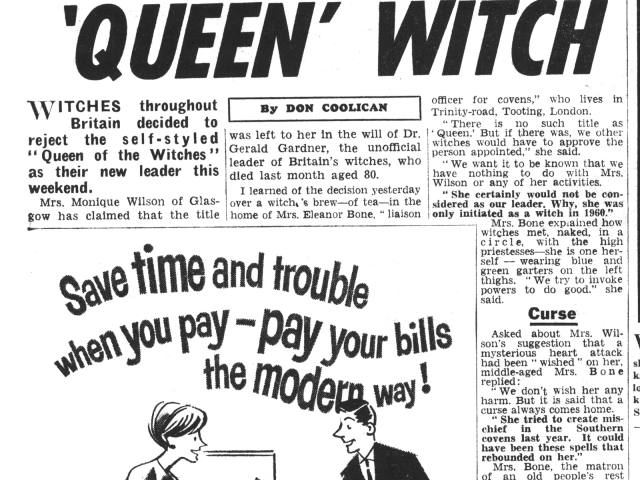 'Brush off for "Queen" witch', Don Coolican, Daily Mirror, 9 March 1964