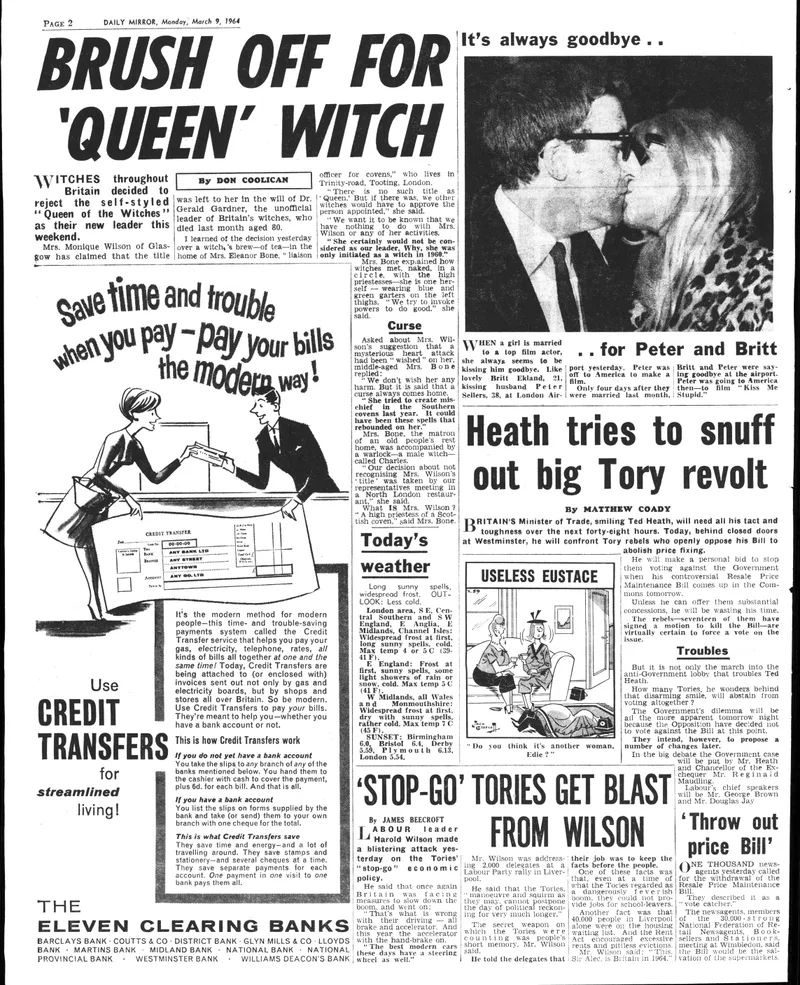 'Brush off for "Queen" witch', Don Coolican, Daily Mirror, 9 March 1964