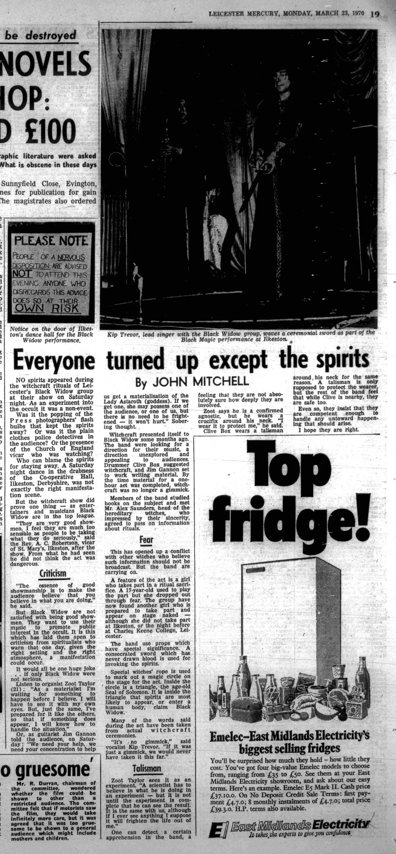 'Everyone turned up except the spirits', Leicester Mercury, 23 March 1970