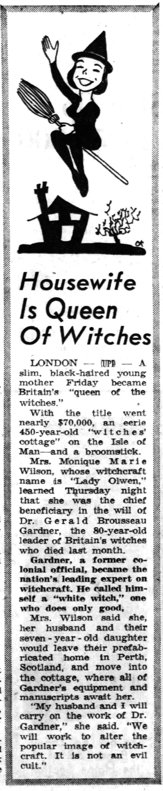 'Housewife is Queen of Witches', Detroit Free Press, 7 March 1964
