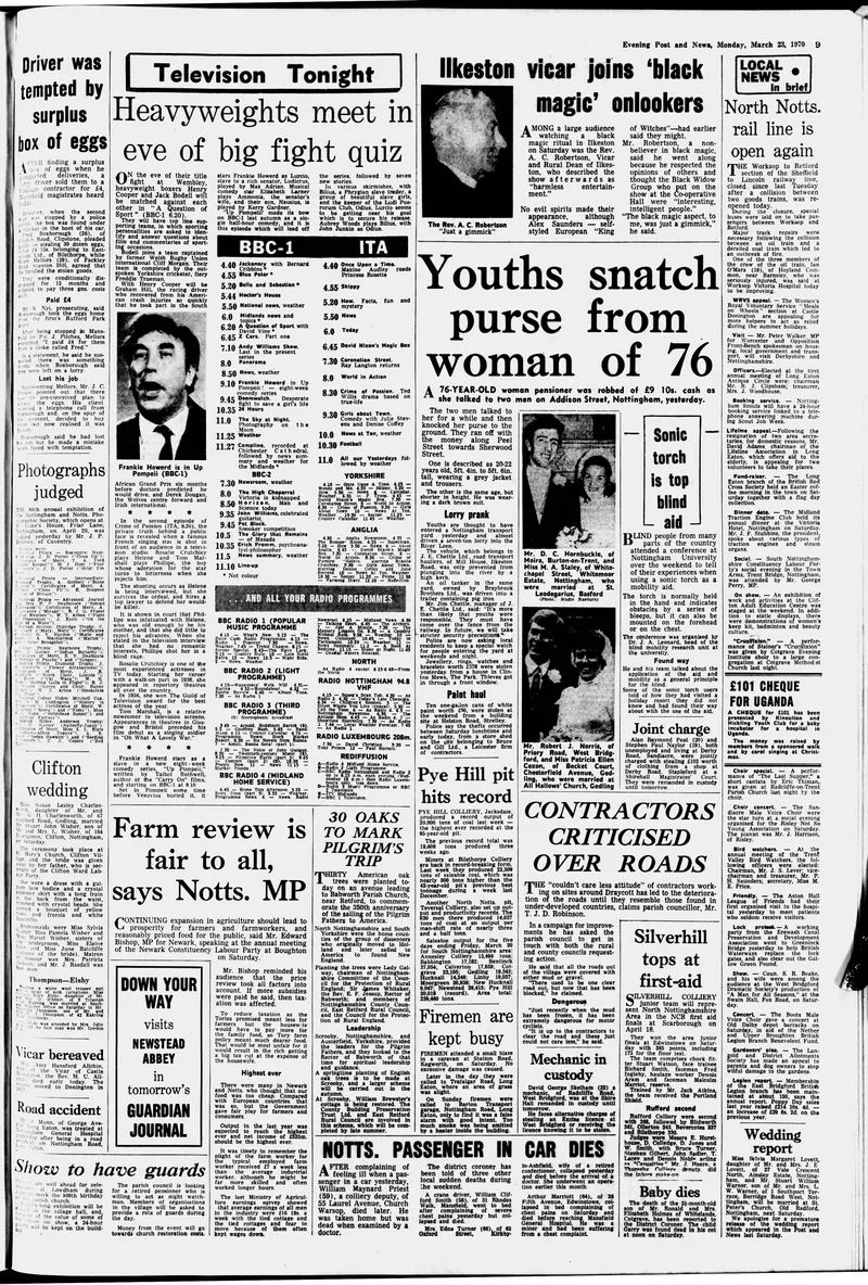 'Ilkeston vicar joins black magic onlookers', Evening Post, 23 March 1970
