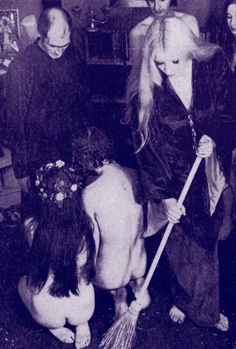 Photograph of Alex Sanders and Maxine Sanders conducting ritual