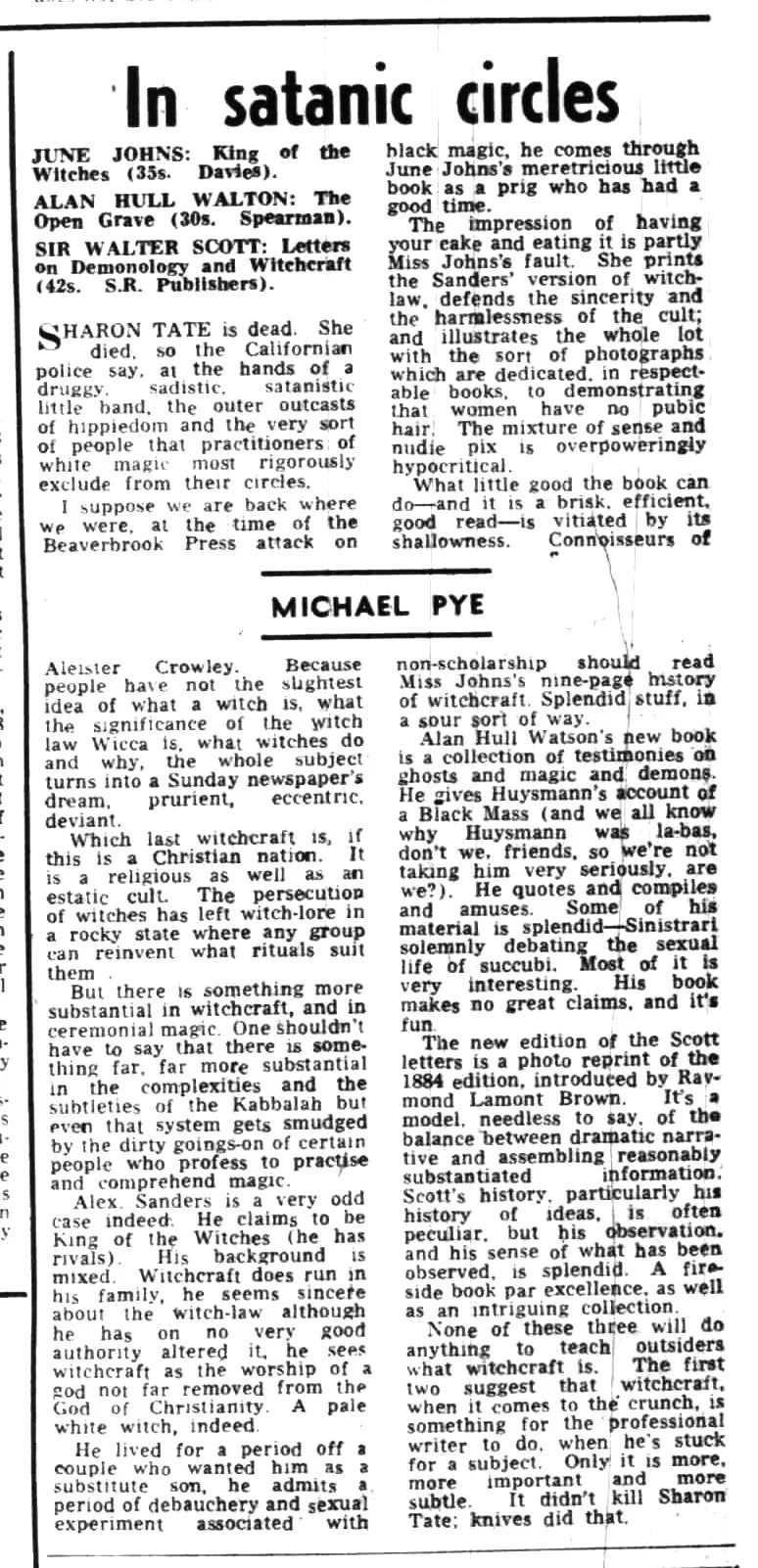 'In satanic circles', Michael Pye, The Scotsman, 13 December 1969
