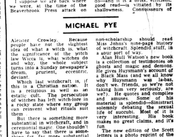 'In satanic circles', Michael Pye, The Scotsman, 13 December 1969