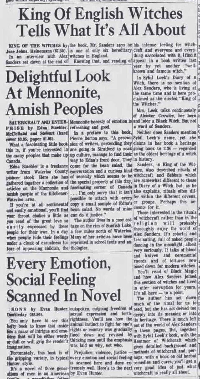 'King Of English Witches Tells What It's All About', The Standard, 29 November 1969