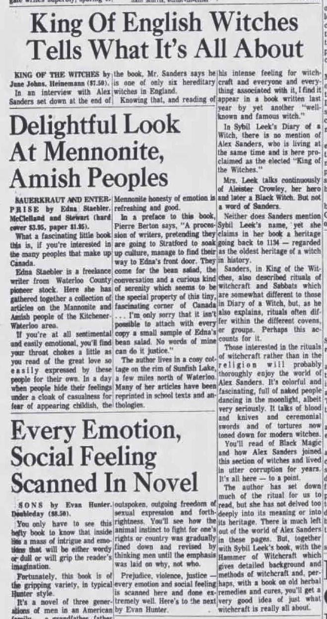 'King Of English Witches Tells What It's All About', The Standard, 29 November 1969