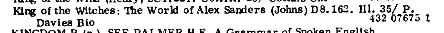 Publication listing for 'King of the Witches', The Bookseller, 25 October 1969