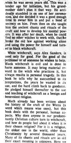 'King of the Witches' review, Geraldine Lewis, Oregon Daily Journal, 28 March 1970