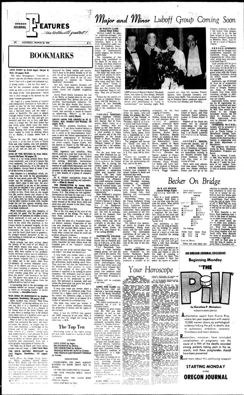 'King of the Witches' review, Geraldine Lewis, Oregon Daily Journal, 28 March 1970