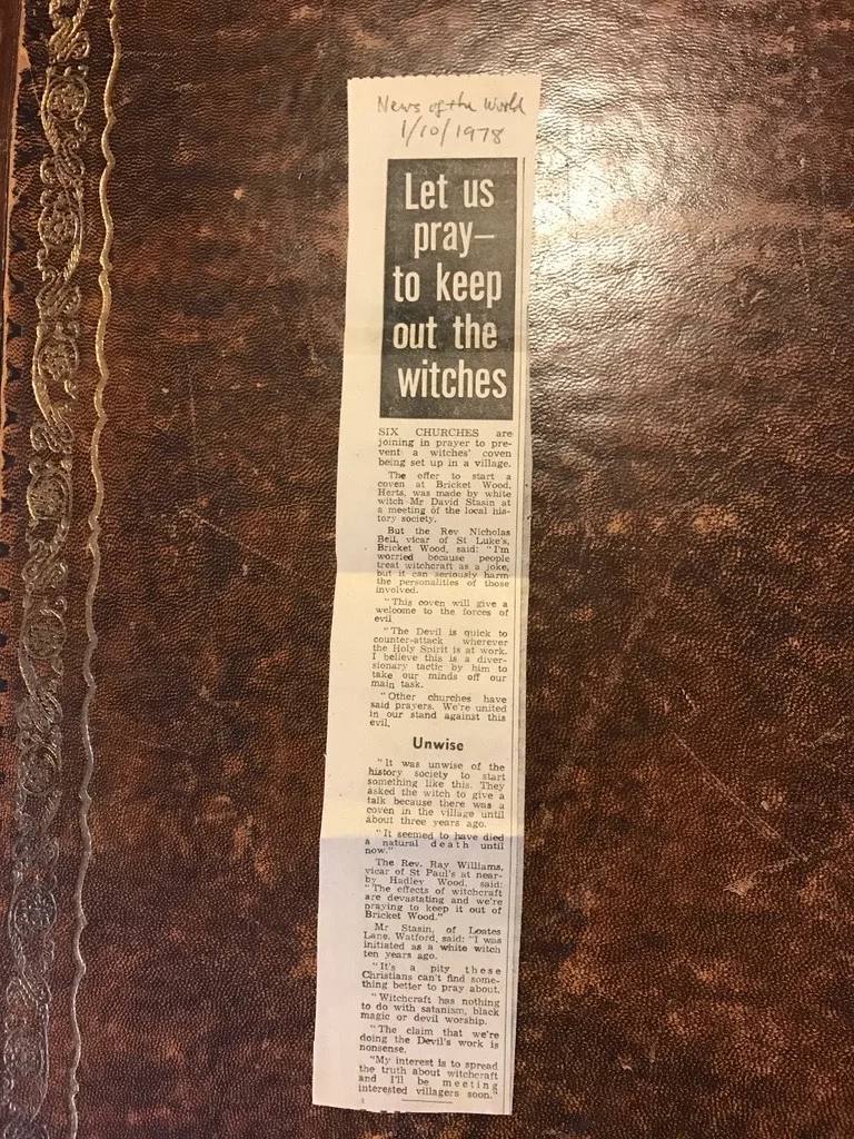 Let us pray- to keep out the Witches - Newspaper article
