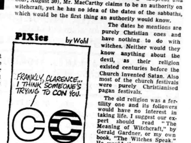 'Meaning of witchcraft', letter from Arnold Crowther, Wolverhampton Express and Star, 14 September 1967