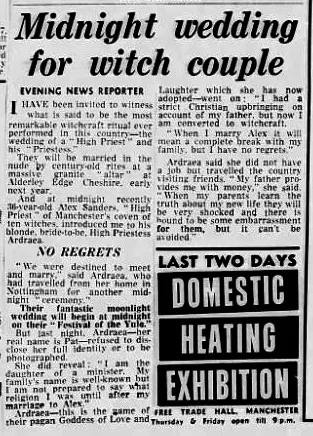 'Midnight wedding for witch couple', Manchester Evening News, 27 September 1962
