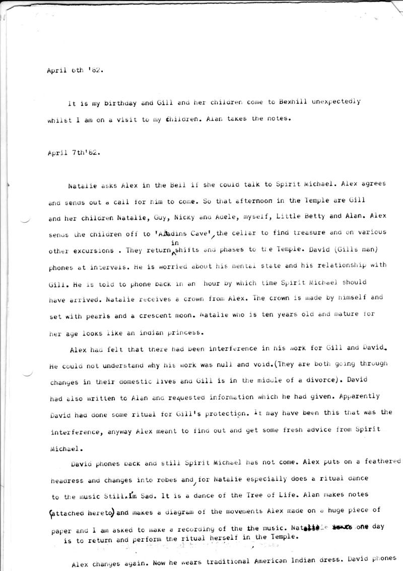 Notes on Alex in trance, April 6th & 7th 1982.