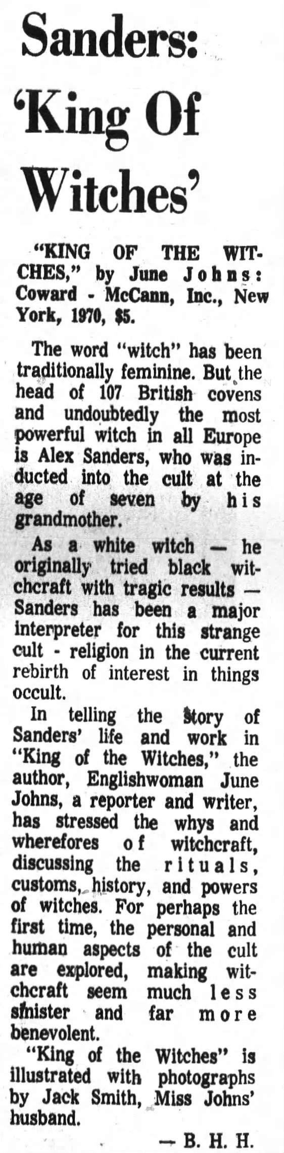 'Sanders: King of Witches', Anniston Star, 29 March 1970