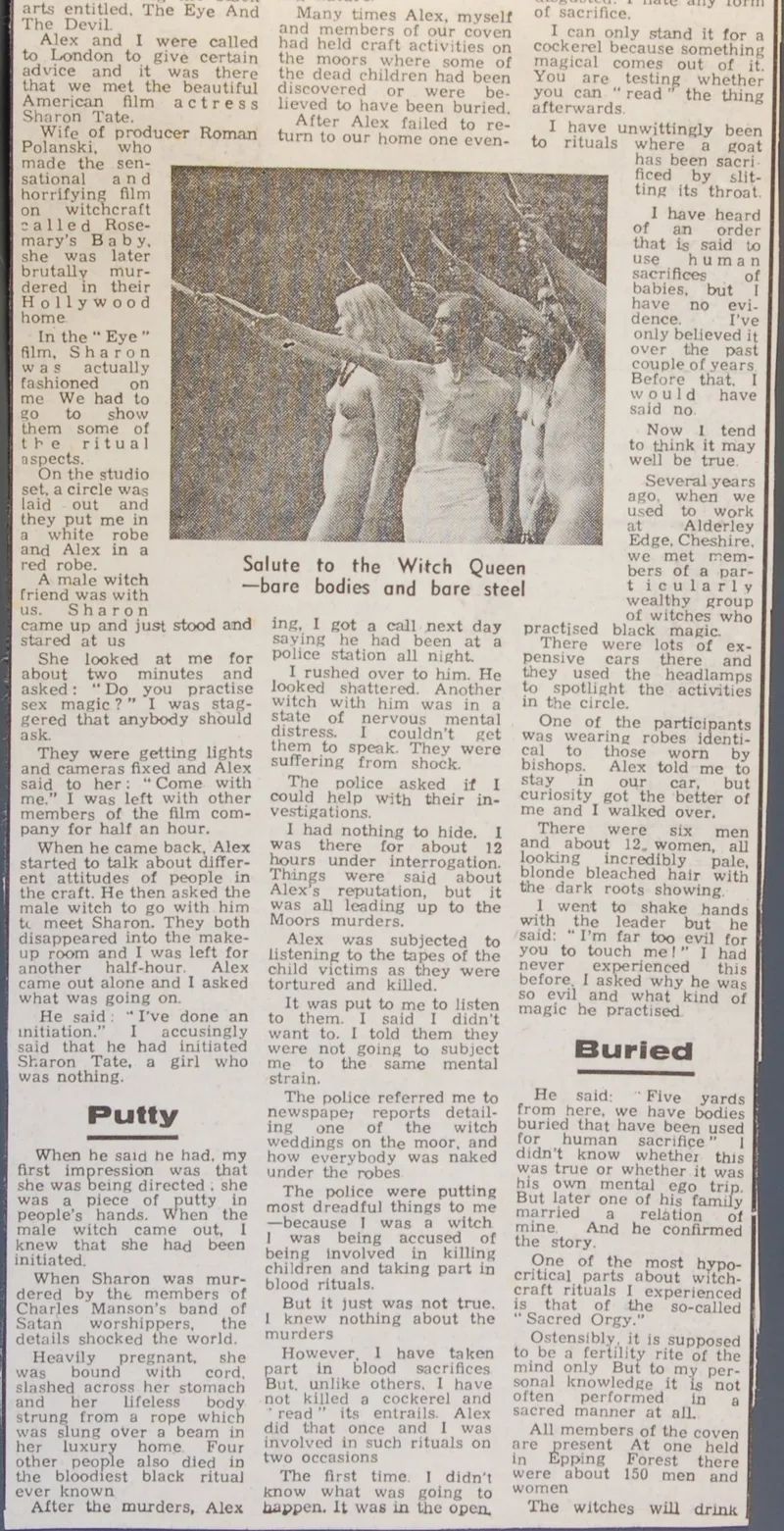 Newspaper Article: Sharon Tate, Sex Magic and My Witch King