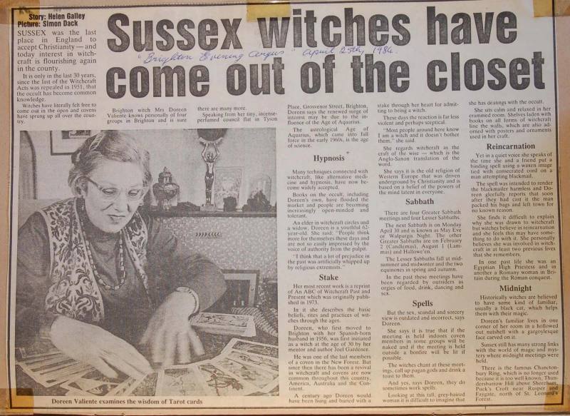 Newspaper article - Sussex Witches have come out of the closet