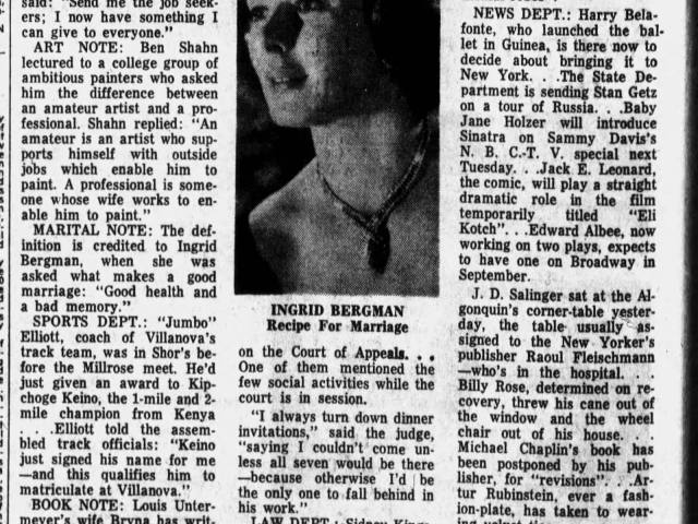 'The Lyons Den', Leonard Lyons, The Morning Call, 29 January 1966