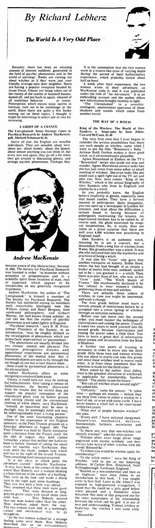 'The way of a witch', Richard Lebherz, The News (Frederick), 27 March 1970