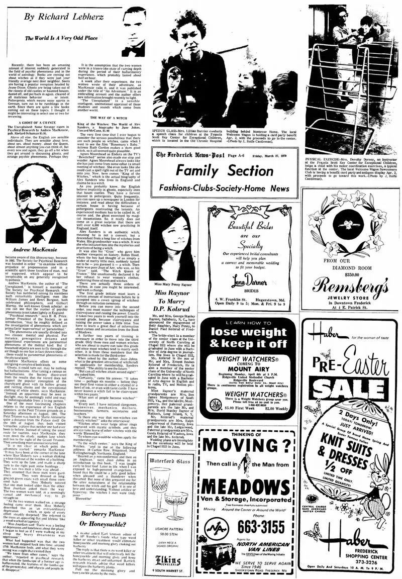 'The way of a witch', Richard Lebherz, The News (Frederick), 27 March 1970