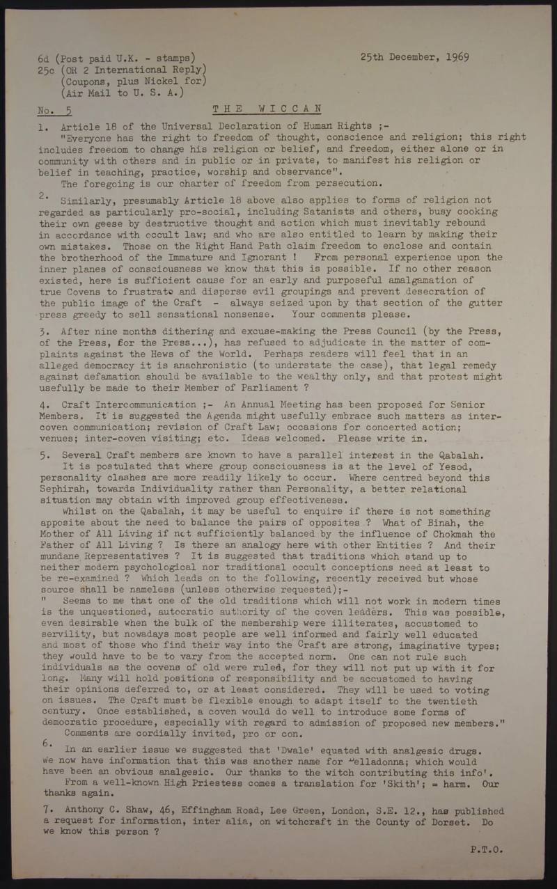 The Wiccan Newsletter no.5 p1 and 2.