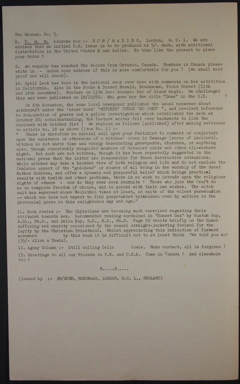 The Wiccan Newsletter no.5 p1 and 2.