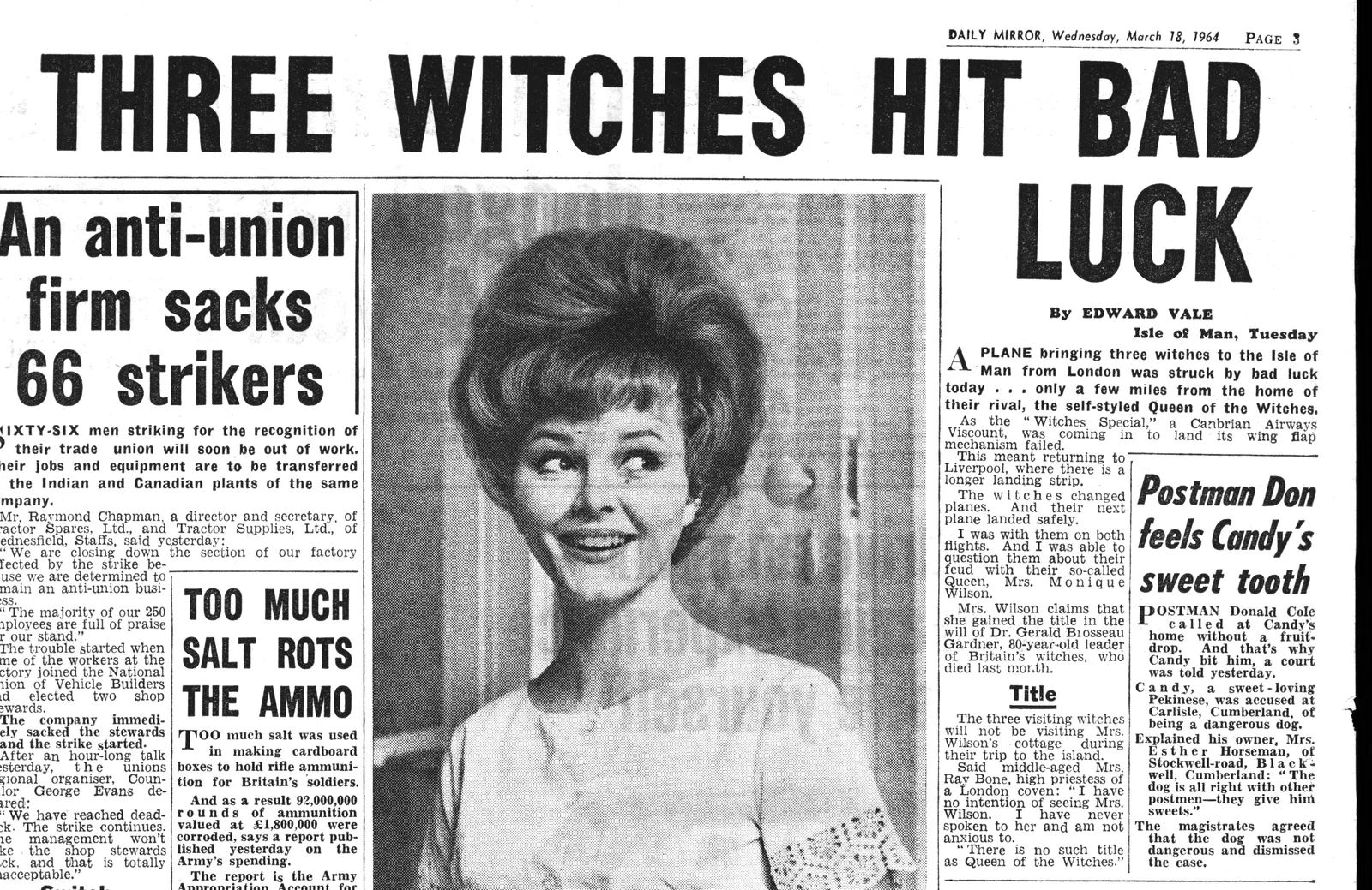 'Three witches hit bad luck', Edward Vale, Daily Mirror, 18 March 1964