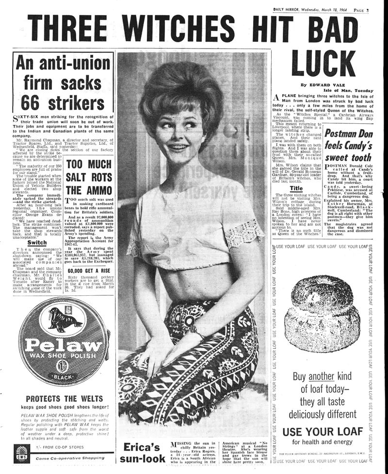 'Three witches hit bad luck', Edward Vale, Daily Mirror, 18 March 1964
