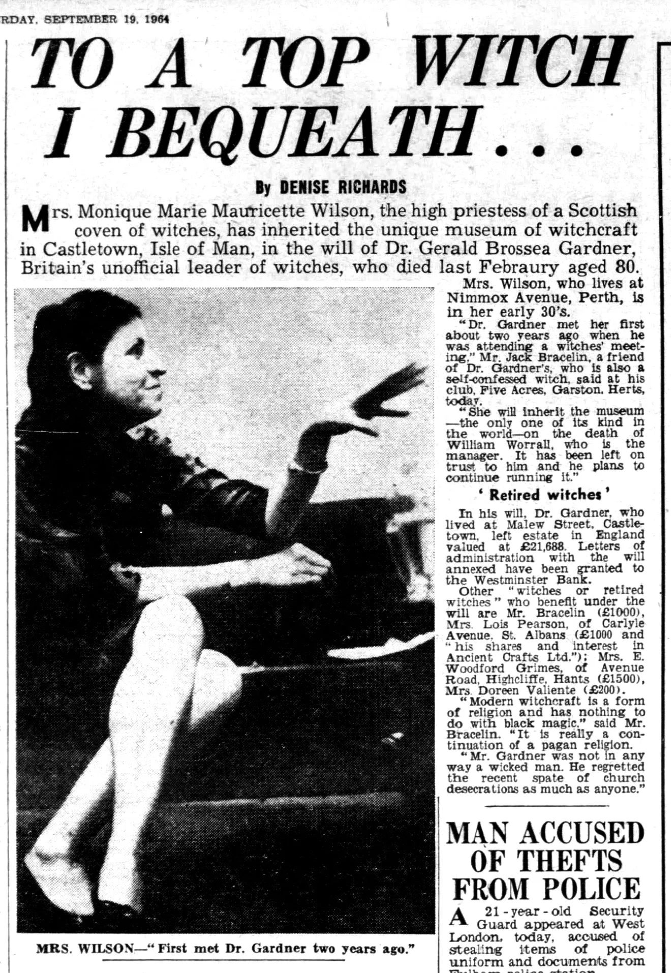 'To a top witch I bequeath...', Denise Richards, Evening Standard, 19 September 1964