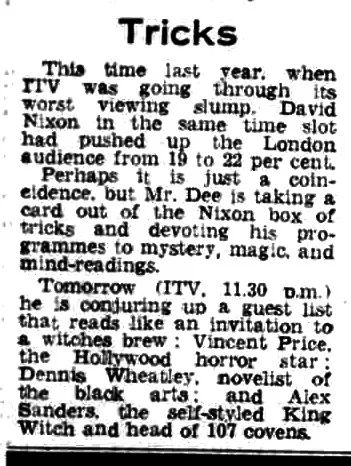 'Tricks', Simon Dee show preview, Daily Express, 7 March 1970