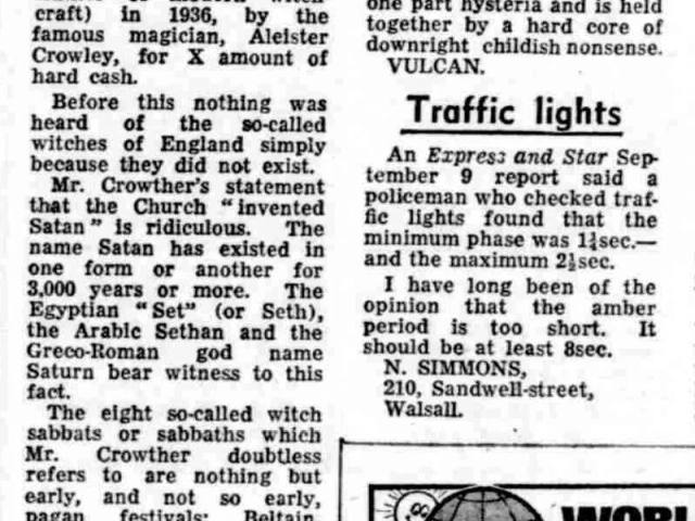 'Which are witches?', letter from Vulcan, Wolverhampton Express and Star, 18 September 1967