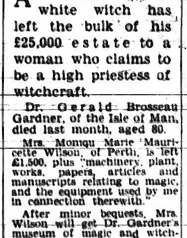 'White witch leaves £25,000 to woman', The Journal, 6 March 1964