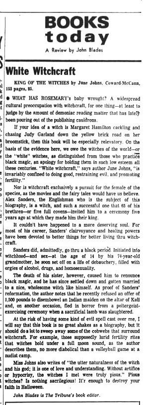 'White witchcraft', John Blades, Chicago Tribune, 27 March 1970
