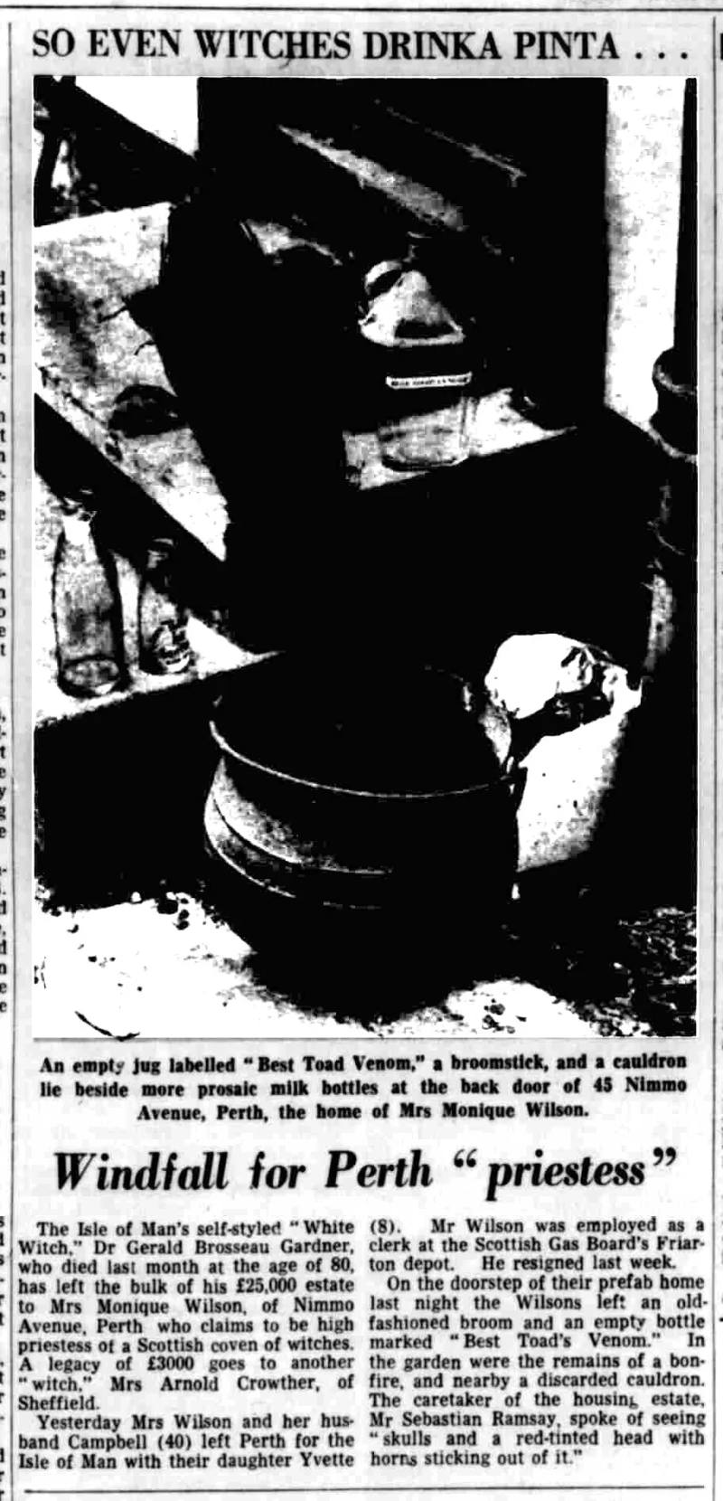 'Windfall for Perth "priestess"', The Scotsman, 6 March 1964