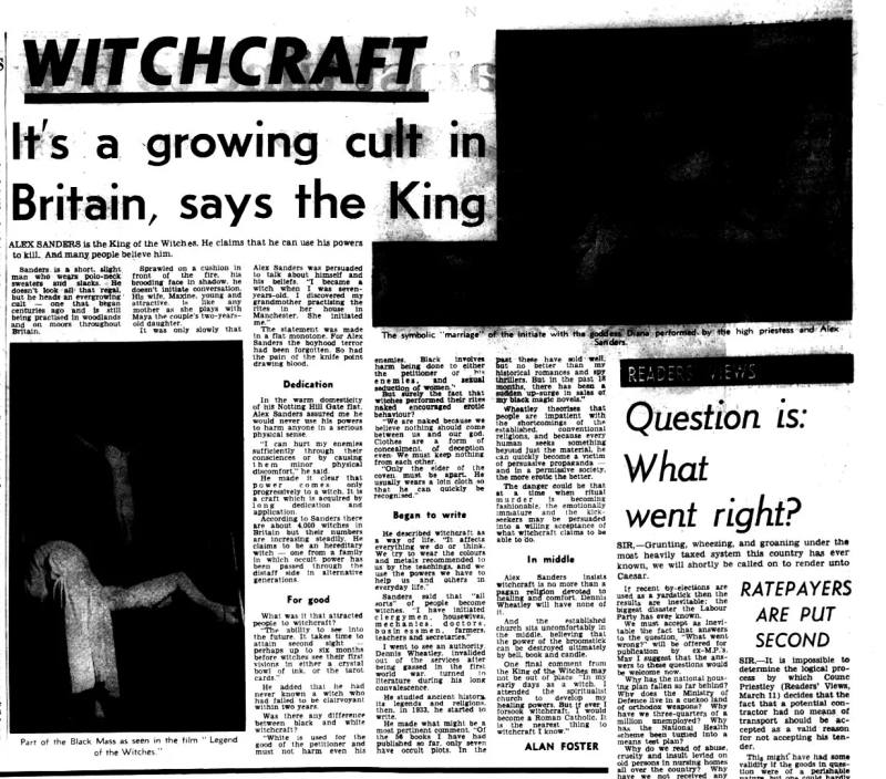 'Witchcraft: It's a growing cult in Britain, says the King', The Bolton News, 21 March 1970
