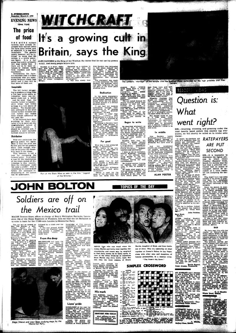 'Witchcraft: It's a growing cult in Britain, says the King', The Bolton News, 21 March 1970