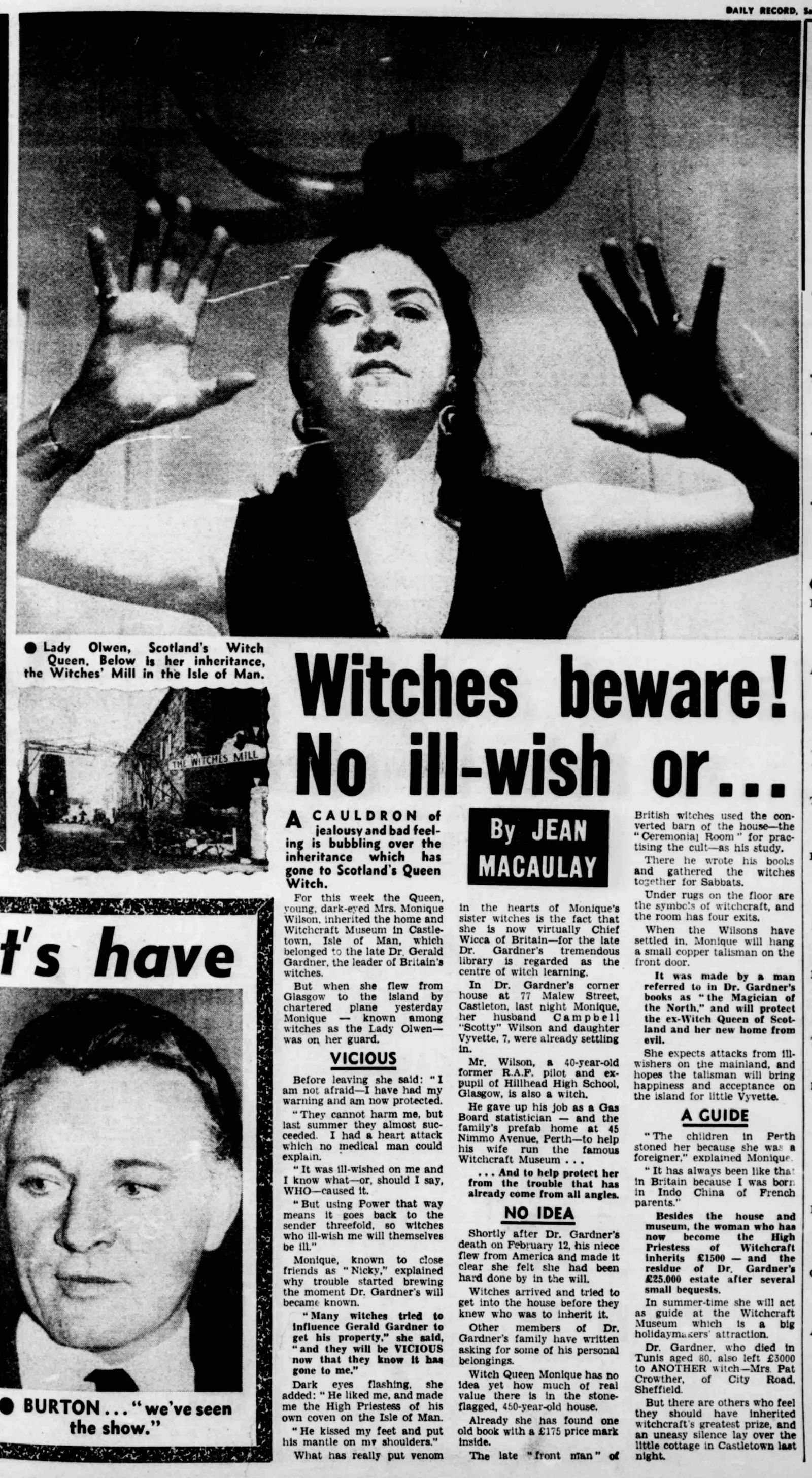 'Witches beware! No ill-wish or...', Jean Macaulay, Daily Record, 7 March 1964