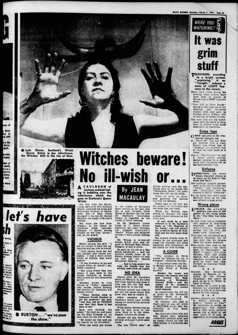 'Witches beware! No ill-wish or...', Jean Macaulay, Daily Record, 7 March 1964