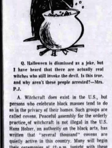 The Witches' Rune quoted in an American reader column, The World-News, 31 October 1969